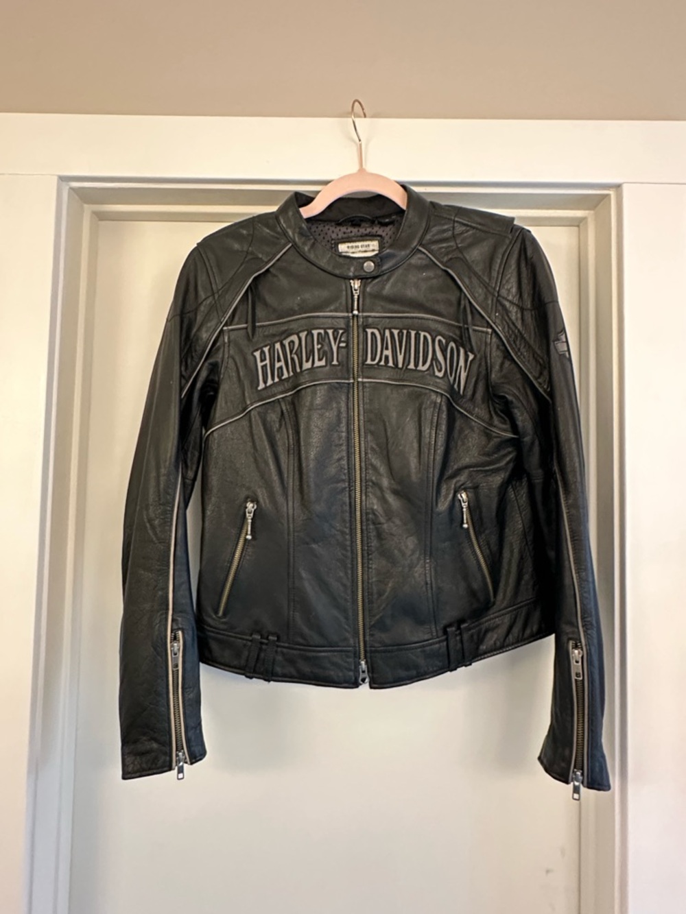 Harley-Davidson Black Leather Rider Jacket with Chest Script